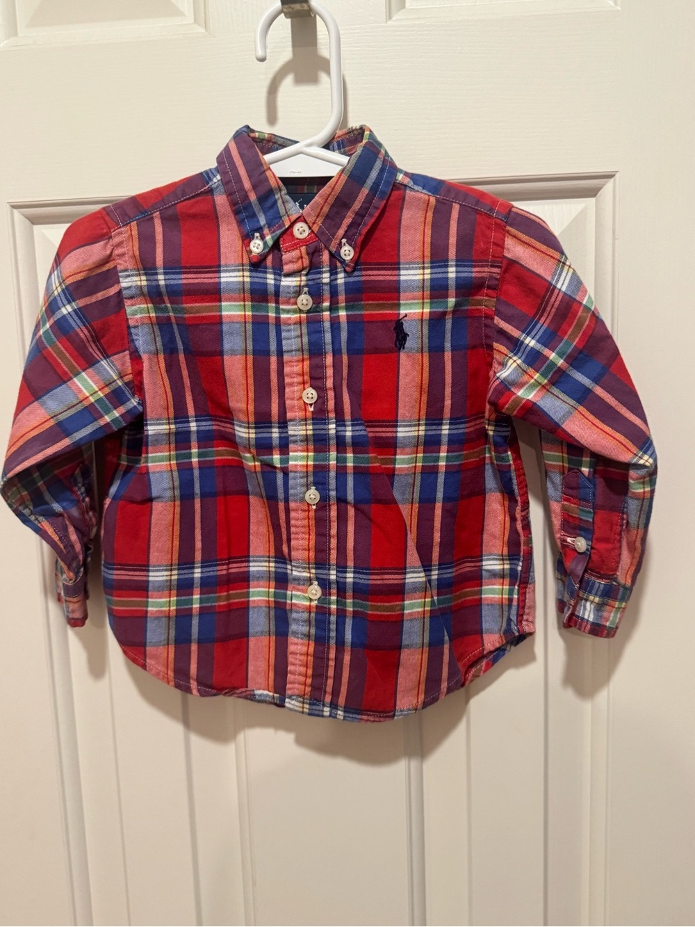 Ralph Lauren Toddler Red Plaid Button-Down Shirt with Blue Accents